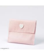 Sacchetto rosa con cuore di legno 9x11cm.