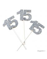 Batonnette papier 15ans effet pailleté argent,sachet 6 pcs