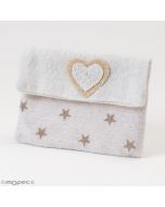 Beige heart and little stars cotton bag with velcro closure
