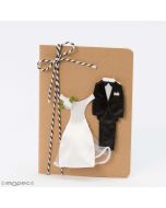 Small notebook adorned with two-tone ribbon, wedding dresses