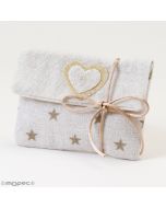 Sacchetto in cotone cuore e stelline beige chiusura velcro 3ciocco.