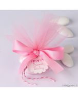 Bouquet de tulle rose avec carte et 4 bonbons aux amandes*