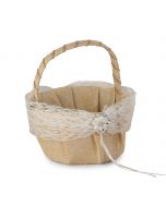 Cesta arras burlap con blonda y broche de perlas Ø15x20cm