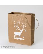 Kraft bag 20x25cm white deer handles and glitter, min.6pcs.
