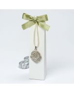 Green bow rhinestone pendant box with 2 chocolates