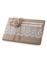 Libro de firmas yute con flor y puntilla