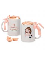 Ceramic mug P.Comunión  girl with ball 7 candies in gift box