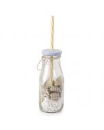 Botellita cristal caña beige/viruta blanca 12caram.,min.8