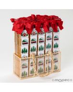 Expositor de 40 estuches de 6 chocolates con dibujos invernales, coche/cabaña/bosque