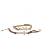 Pulsera cruz dorada stda. beige y marrón, min.4