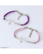 Bracelet croix avec strass lilas/rose