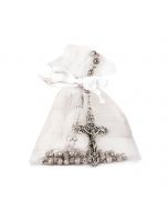 Silver rosary with trasparent bag and ribbon