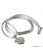 Colgante corazón de strass con cinta gris