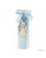 Llavero metal Angel niño en estuche azul 5 peladillas