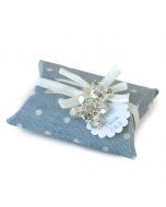 Broche osito strass estuche tela azul topos  5 pelad. choc.