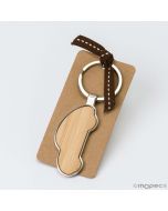 Bamboo and metal car keychain with ribbon 6.4x2.4cm.