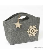 Gray Christmas basket with gold glitter details 26x19x7cm.