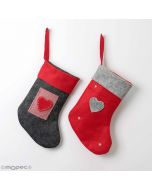 Chaussettes de Noël coeur gris et rouge 28cm. assortiment