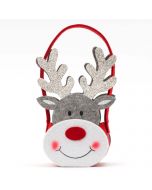 Red felt basket 22cm. (handles) Reindeer Gray