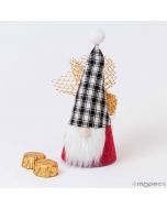 Red gnome black checked hat 2 chocolates 15 cm.