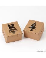 Caja navideña con ventana campana/árbol 10x10x6,4cm min.24