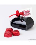 Box 3 chocolates, black dots with ribbon and card, 7cm.