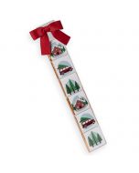 Estuches de 6 chocolates con dibujos navideños, coche/cabaña/bosque
