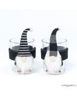 Glass candle holder and napkin holder black Gnome 9x5cm