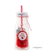 Bottiglia vetro Natale rossa coriandoli e 15 minifruit