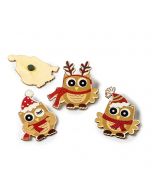 Imán buho madera rojo/oro 5cm.stdo.24pc, precio x caja