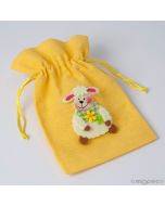 Yellow cotton bag with felt sheep 15x23cm min12