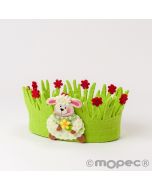 Small oval basket red flowers and sheep decor 16x8,5x10cm.