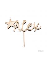 Cake topper madera personalizado nombres/estrella 15cm.aprox