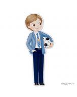 Figurine 2D 11cm garçon avec ballon Communion, autocollante.
