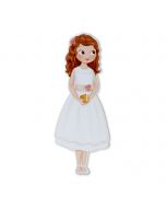 Figura 2D adhesiva niña Comunión vestido corto,11cm. min.6