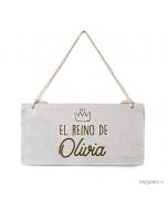 Cuadro madera diseño CORONA  1 nombre "El Reino de.." personalizado 1 nombre