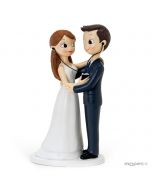 Cake topper bride & groom sharing music, 21cm.