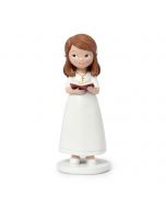 Figurine gâteau communion fille en robe blanche et Bible