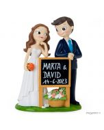 Figurine pour gâteau,les mariés Pop & Fun avec tableau 21cm