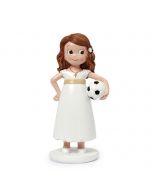 Figura pastel Comunión niña con pelota fútbol 13cm.