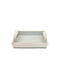 Cesta rectangular fieltro blanca asas 