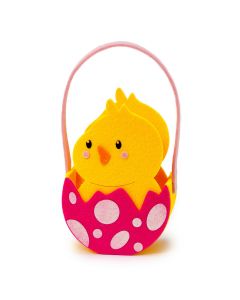Cesto pollito pascua cascarón rosa 11x6x16cm. con asa