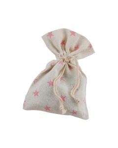 Bolsa algodón estrellas rosas 10x14cm. min.12