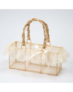 Rafia basket . decorated with lace 20x9x7,5cm