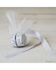 Adorno 2bombones cinta raso/cristal plumeti blanco min.6*
