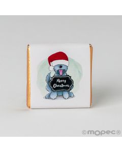 Chocolatinas de chocolate con leche, perrito con cartel M.Christmas