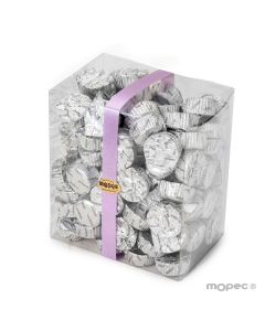 Milk chocolate torinos in a transparent box of 850gr. Available in various colors