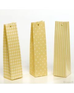 Estuche amarillo rayas, topos, cuadros 3,5x14x3,5cm. min.24