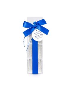 Estuche 3 napolitanas lazo azul tarjetita Comunión