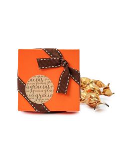 Orange box decorated with brown stitching ribbon 3 croki-choc